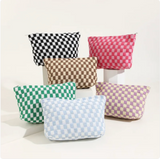 Large Wool Chessboard Cosmetic Bag