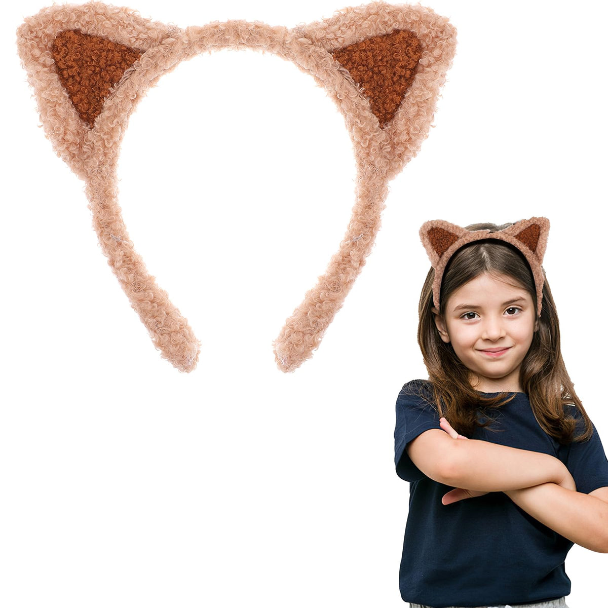 COMNICO Cat Ears Headbands Plush Soft Cute Washing Face Head band Fuzzy Kitten Makeup Hair Headbands for Mask Skincare Spa Yoga Halloween Parties Cosplay(Brown)