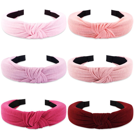 TOBATOBA Pink 6Pcs Knotted Headband for Women Girls Cotton Hair Accessories Hair Styling Securing Hair Fashion Cute Headbands No Slip Comfortable Suitable for Many Occasions