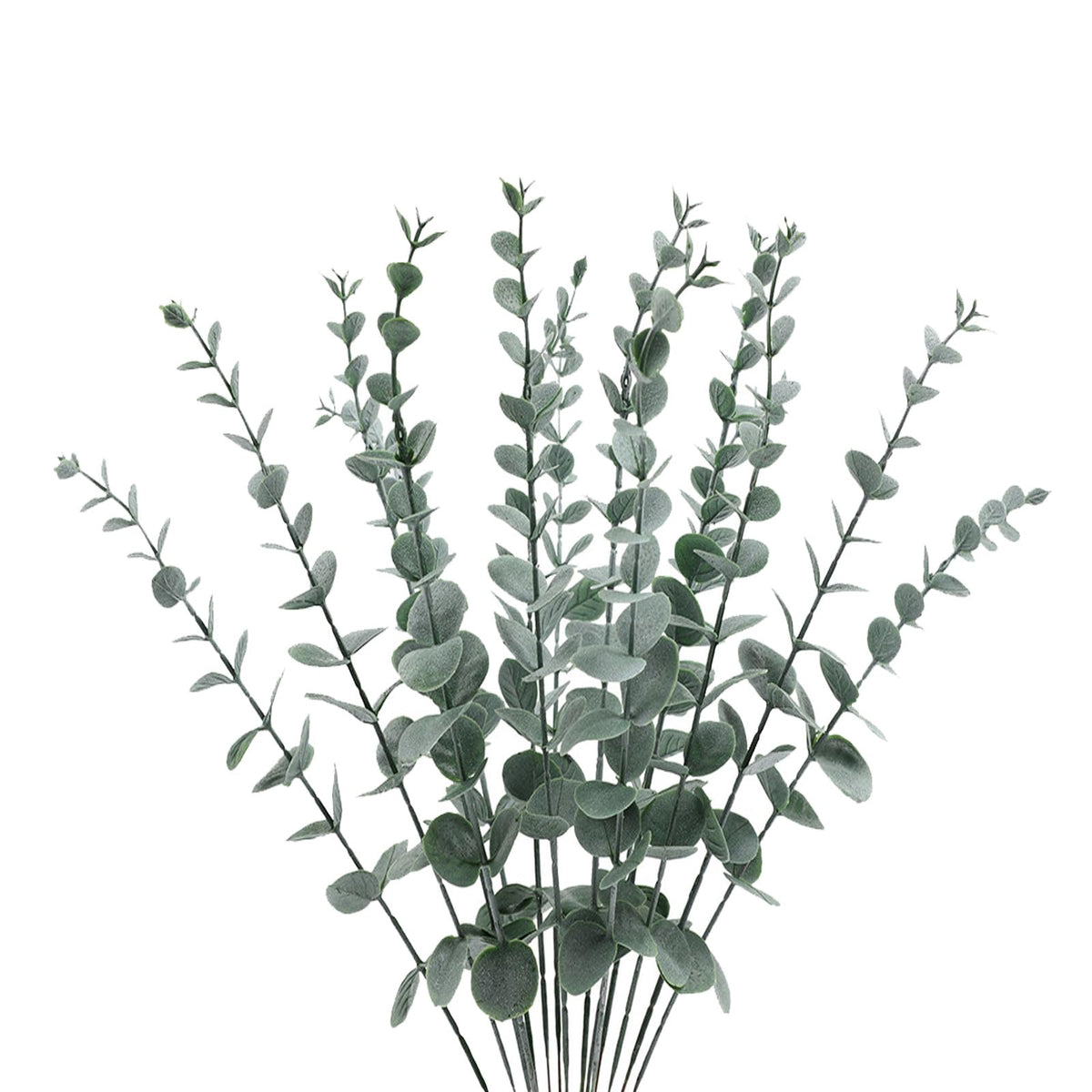ABAJI Plastic Eucalyptus Green Spraying Frost Stems 12 Fake Faux Decorations Artificial Leaves Greenery Plant Leaf Home Office House Table Desk Decor Wedding Party Vase Forever Live