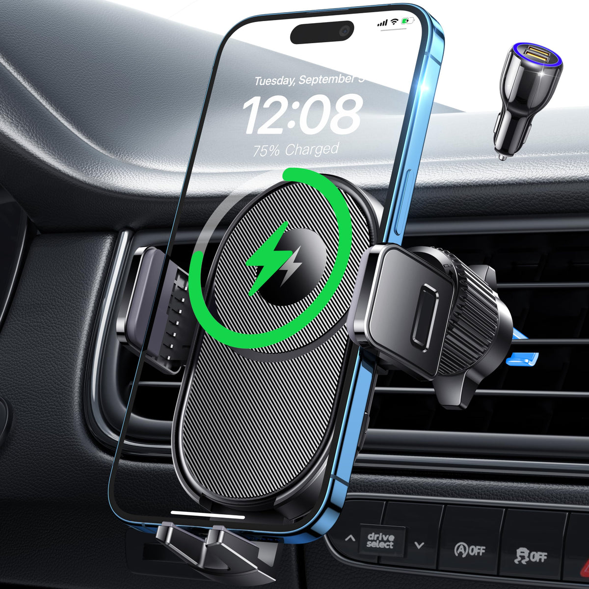 Wireless Car Charger 15W Fast Charging Auto Clamping Car Phone Holder Wireless Charger Air Vent Car Phone Mount fit for iPhone 15 14 13 12 Mini Pro Max 11 XR XS X Samsung Galaxy S23 S22 S21+