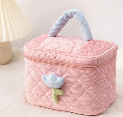 Cute Corduroy Travel Cosmetic Organizer Bag for Women