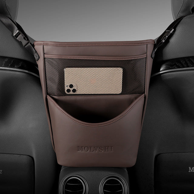 Leather Car Armrest Organizer for Purses and Phones