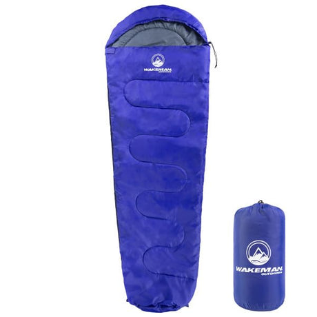 Mummy Sleeping Bag - Water-Resistant Adult Cold Weather Sleeping Bag Rated to 10°F - Drawstring Hood - Camping Equipment by Wakeman Outdoors (Blue)
