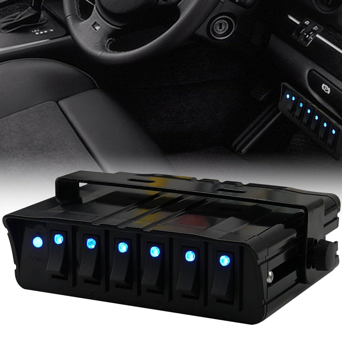 6 Gang Rocker Switch 60 Amp Max 12 AWG Wires SPST Box On/Off Blue LED Light 12V-24V 20A Switch Panel for Automotive SUV Truck Marine Kayak Pontoon Boat Vehicles