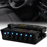 6 Gang Rocker Switch 60 Amp Max 12 AWG Wires SPST Box On/Off Blue LED Light 12V-24V 20A Switch Panel for Automotive SUV Truck Marine Kayak Pontoon Boat Vehicles