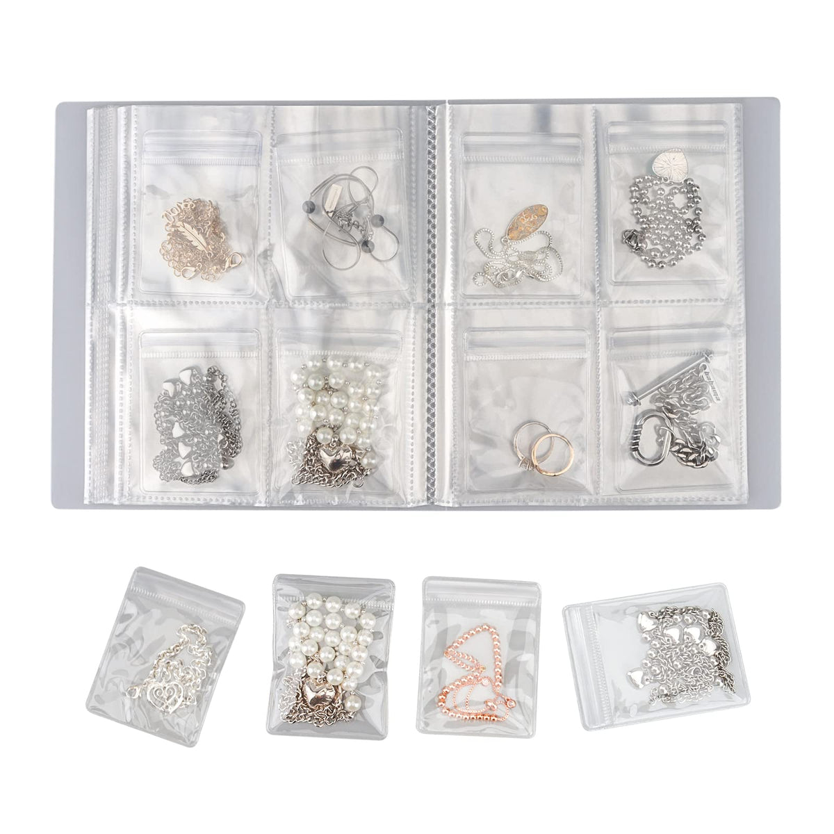 DesignSter Jewelry Storage Book Earring Organizer Book Jewelry Storage Bag Thicken Anti-Oxidation Jewelry Travel Organizer (160Grids+100pcs Ziplock Bags)