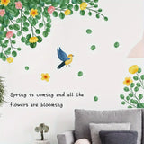 Green Leaf Flowers Bird Wall Stickers for Home Decor