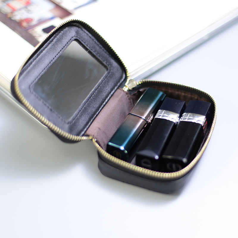 Square Travel Leather Makeup Organizer with Mirror