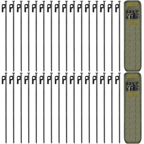 32 Pack Tent Stakes 16in Heavy Duty Tent Stakes with Storage Bag Forged Steel Tent Pegs for Camping(32 Pack 16in Tent Stakes)