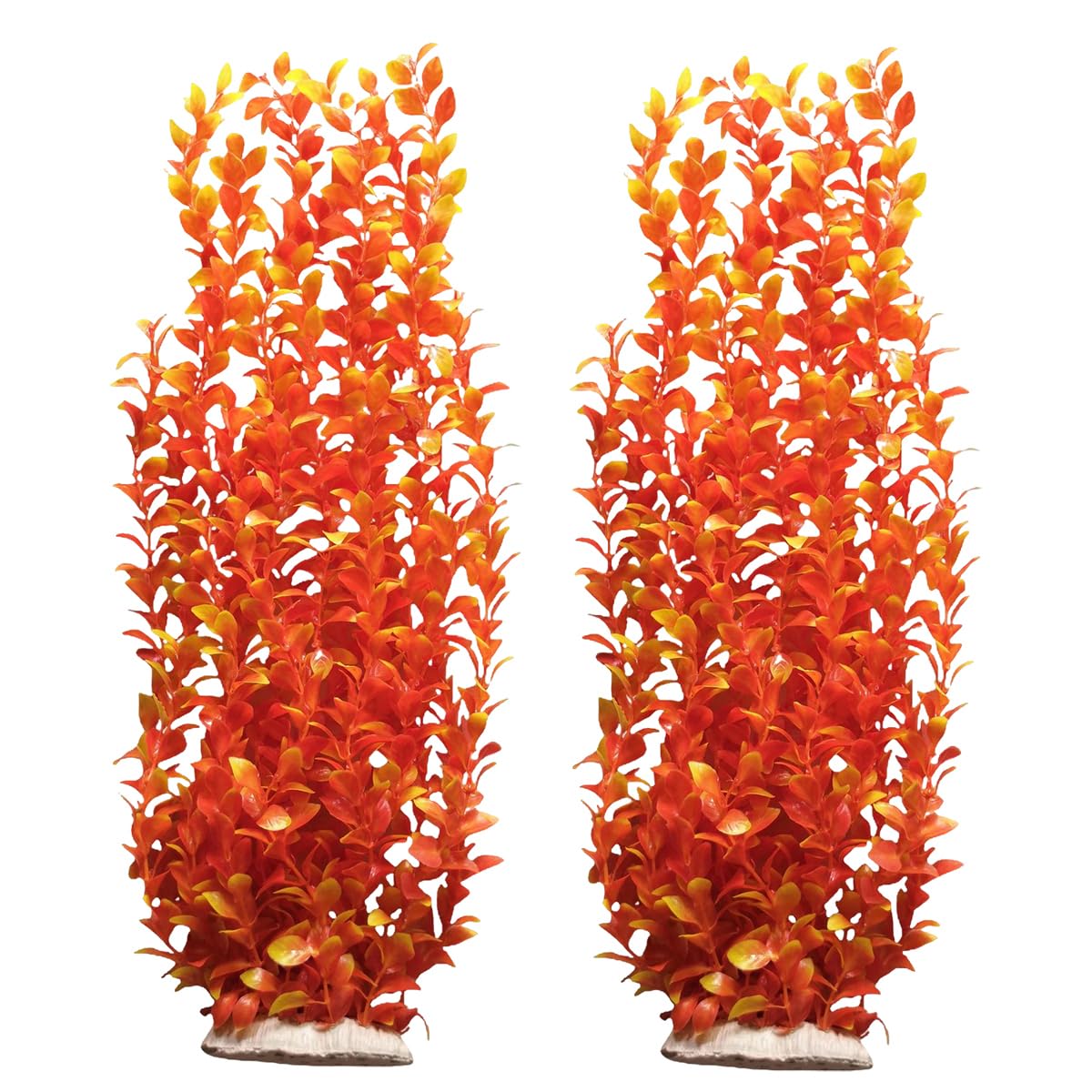 unootel Pack of 2 Tall Plastic Aquarium Plants Large Fake Fish Tank Plants Artificial Pond Plants Large Aquarium Decor (Orange Round Leaves 6516)