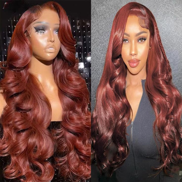 YINGRUN 24 Inch Reddish Brown Lace Front Wigs Human Hair 13x6 Body Wave Lace Front Wig 180% Density 33# Lace Frontal Wigs Human Hair Pre Plucked with Baby Hair for Women Auburn Brown Human Hair