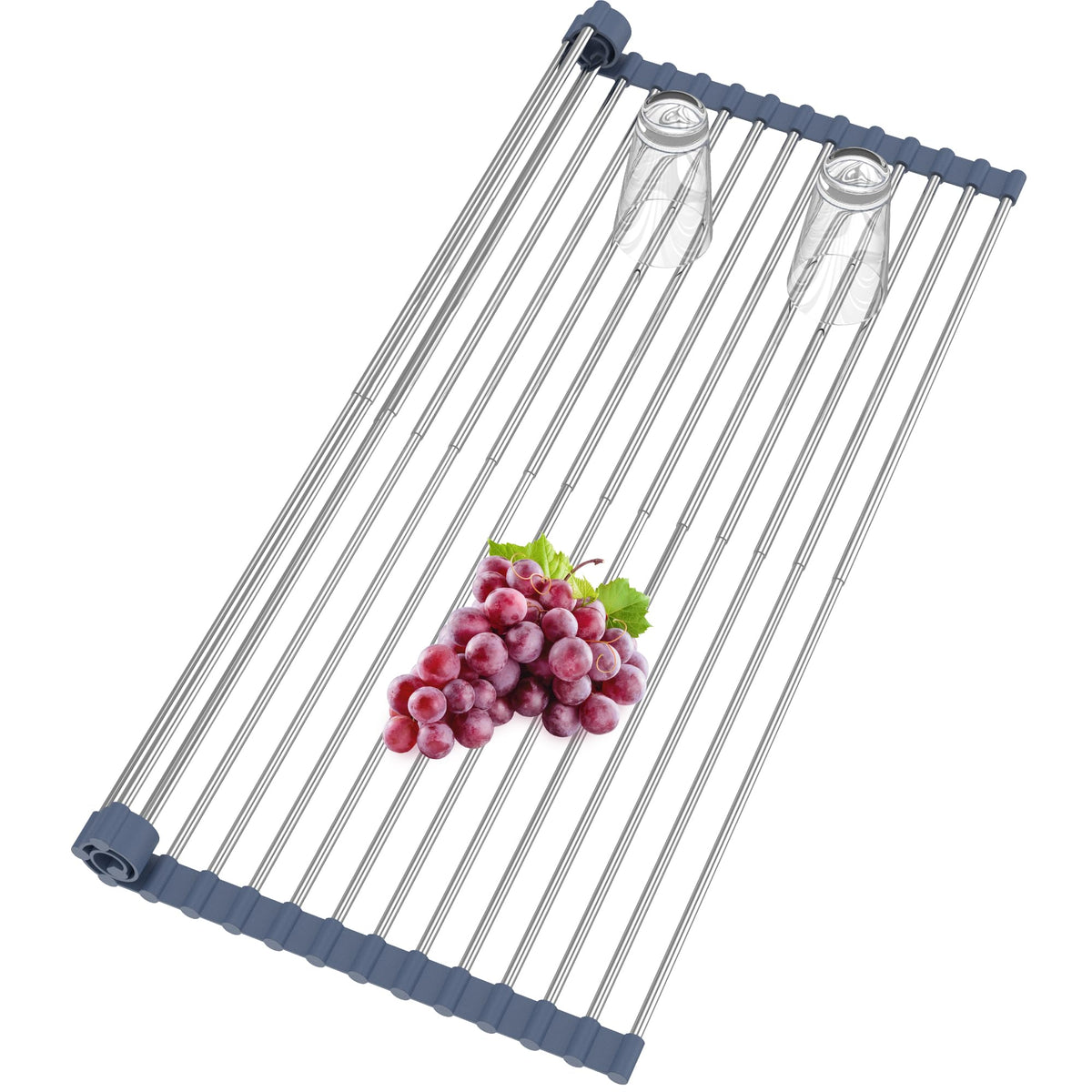 BBXTYLY Extra Large Expandable Roll Up Dish Drying RackOver The Sink Drying Rack Sink Cover Kitchen Sink Accessories Kitchen Rolling up Stainless Steel Drainer FoldableRollable（Gray，25.1-12.4）