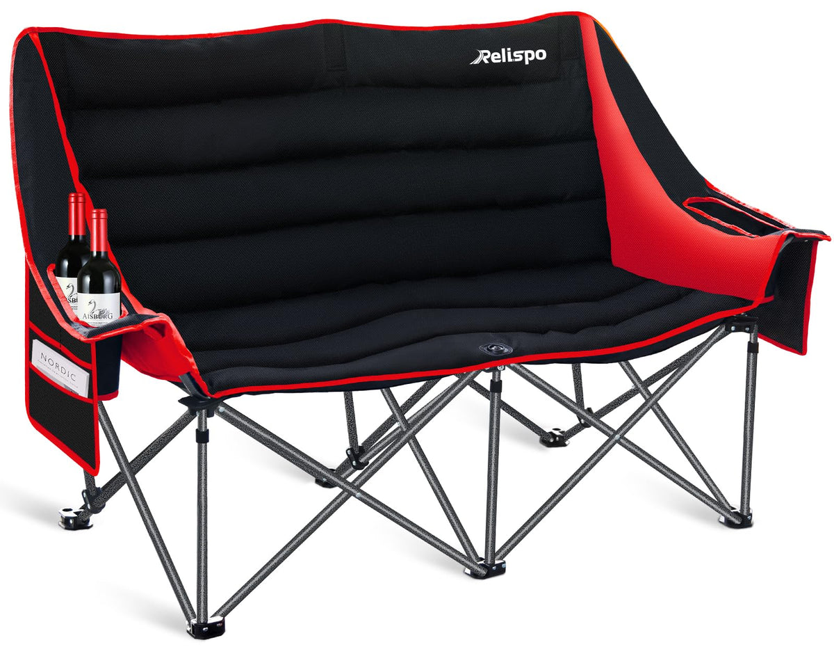 Camping Chairs Oversized Camping Chair Portable Double Camping Chair for Adults Heavy Duty Folding Chair Support 700LBS with Cup Holders & Large Side Organizer Pockets for Camping/Car Trunk/Campfires