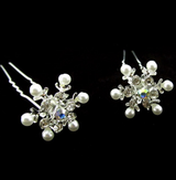 Snowflake Shaped Diamond Hair Clip with Pearls