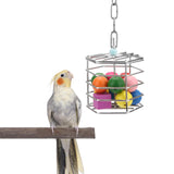 Bird Stainless Steel Foraging Feeder Parrot Hanging Feeding Box for Macaw African Grey Cockatoo Cockatiel Amazon Cage (Foraging Feeder with Blocks)