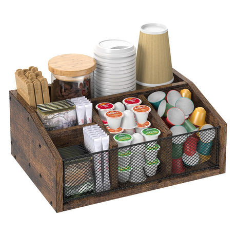 NOVIMANGO Coffee Bar Station Organizer Wooden Coffee Bar Accessories Organizer Rustic Coffee and Tea Condiment Organizer Coffee Condiment Organizer Holder Coffee Cup Holder for Counter