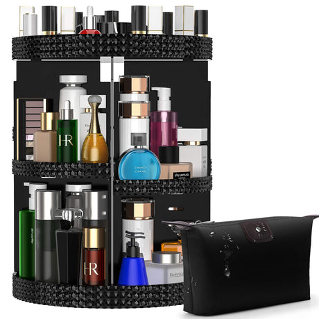 Awenia Makeup Organizer 360-Degree Rotating Adjustable Makeup Storage 7 Layers Large Capacity Cosmetic Storage Unit Fits Different Types of Cosmetics and Accessories Plus Size with Makeup Bag