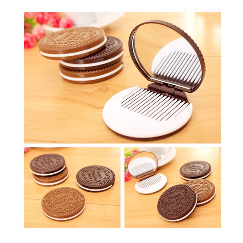 Chocolate Sandwich Biscuit Portable Folding Makeup Mirror