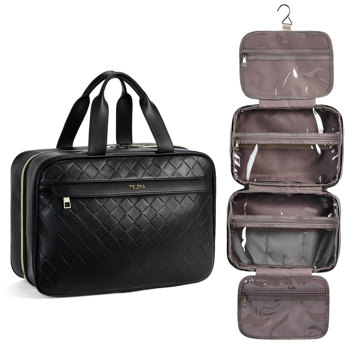 Telena Travel Toiletry Bag for Women with Hanging Hook Water-resistant Cosmetic Bag Travel Organizer for Accessories Toiletries Shampoo