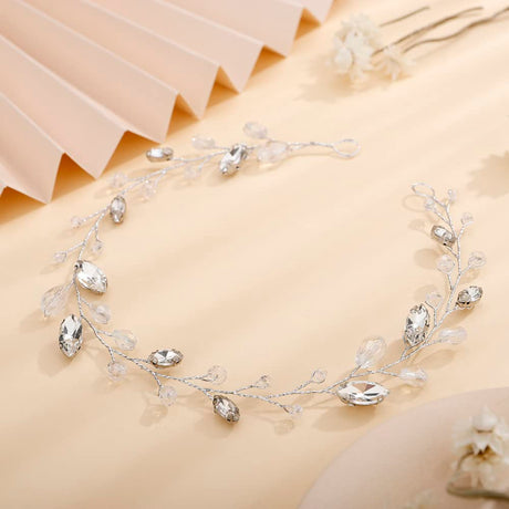 Teyglen Silver Rhinestone Crystal Hair Vine Handmade Bridal Headband Wedding Hair Accessories for Brides Vintage Headpieces for Women Girl Party Prom Birthday