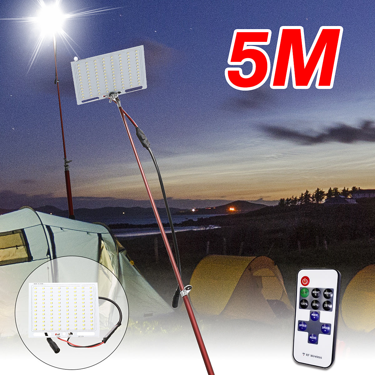 5m RF Remote Control LED Fishing Rod Light for Camping