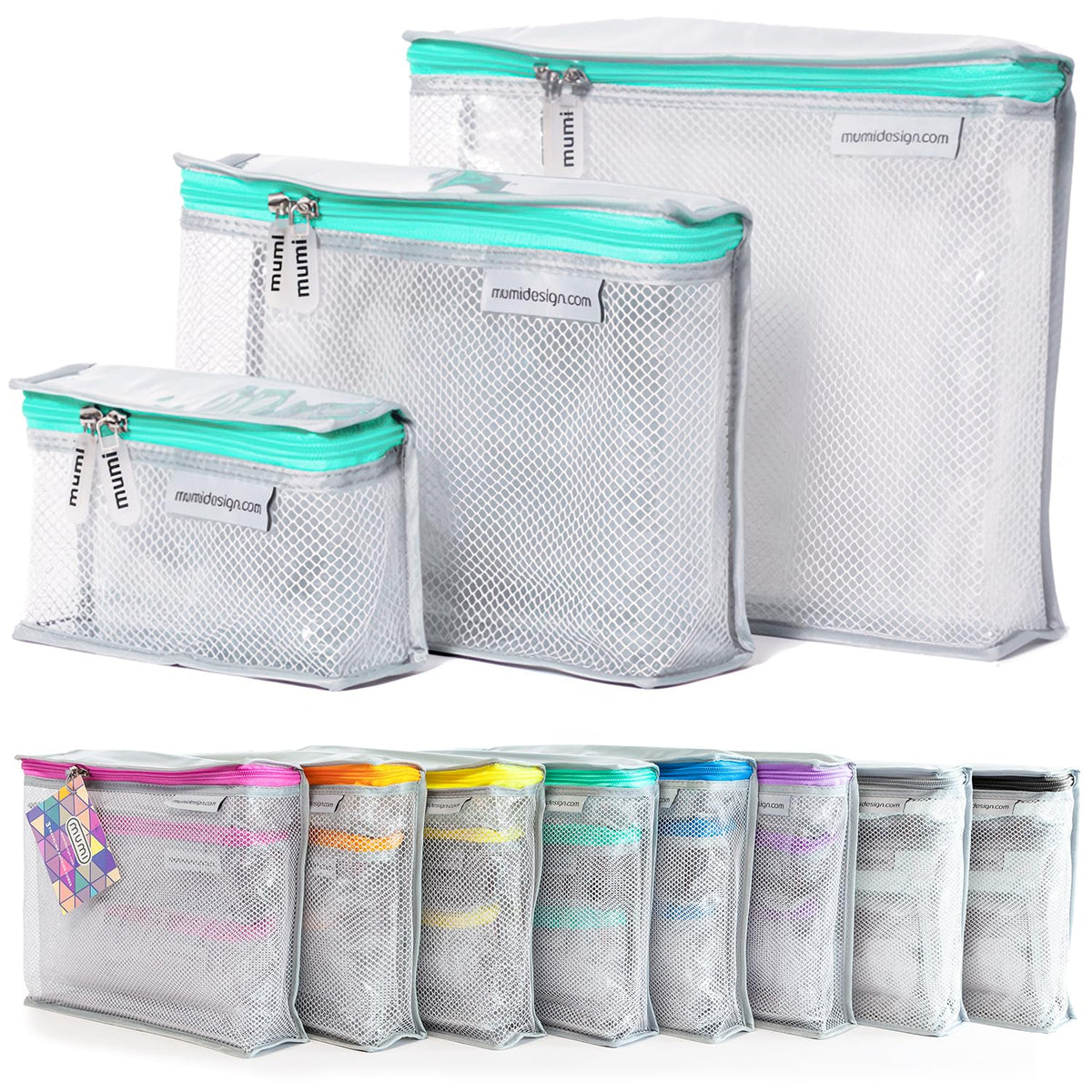 MUMI Travel Toiletry Bag Set 3 Waterproof Bags for Toiletries Makeup Shaving Essentials Portable Organizer for Men & Women Perfect for Travel Essentials - Gray
