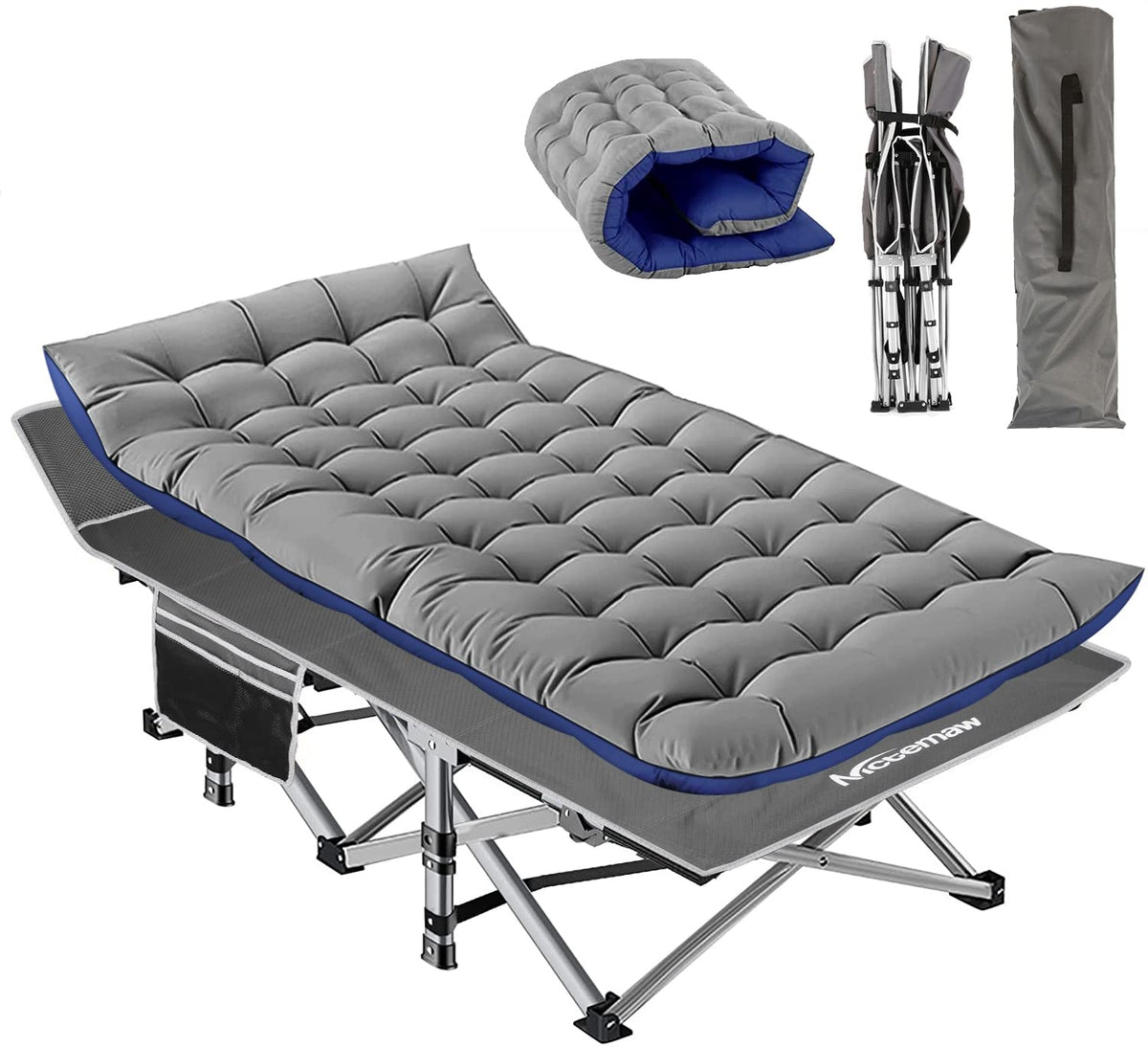 Nictemaw Folding Camping Cot Portable Camping Cot for Adults 900LBS Heavy Duty Sleeping Cots with Carry Bag Double Layer Oxford Portable Travel Camp Cots for Outdoor Home Office-Grey
