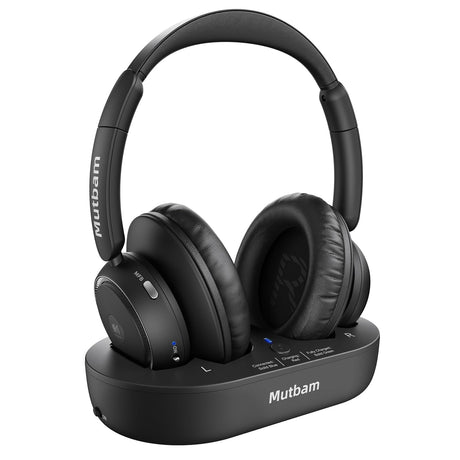 Mutbam Wireless Headphones for TV TV Headphones Wireless for Seniors TV Headphones Wireless with Transmitter Charging Base Precise Sync Without Delay Gift for The Elderly & Hard of Hearing