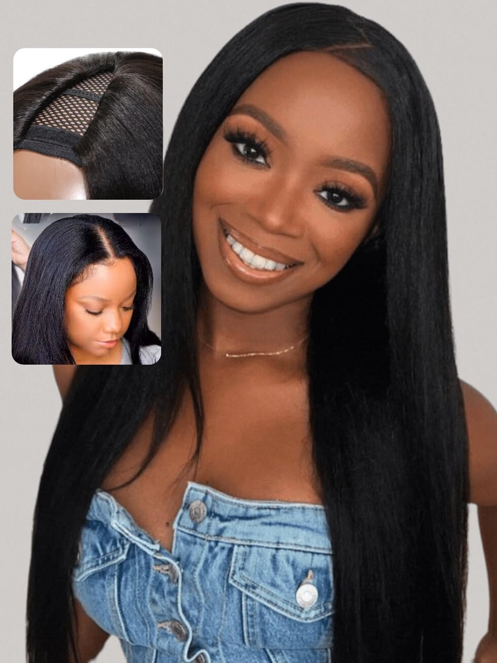 UNICE EasiContour V Part Wigs Human Hair Yaki Straight Glueless Wigs Human Hair Clip in Vpart Wig No Sew in No Glue Upgrade U Part Human Hair Wig Beginner Friendly 20 inches