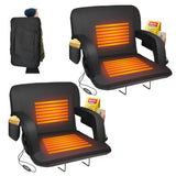 Suteck 2PC Dual-Side Heated Stadium Seat with Back Support 21" Wide Cushion Foldable Bleacher Chair W/USB 3-Level Heating 5 Storage Pockets – Portable Stadium Chair for Outdoor Camping Sports Game