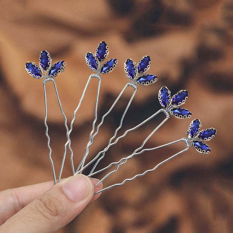 Casdre Crystal Bride Wedding Hair Pins Bridal Hair Piece Wedding Hair Accessories for Women and Girls (Pack of 5) (B Blue)