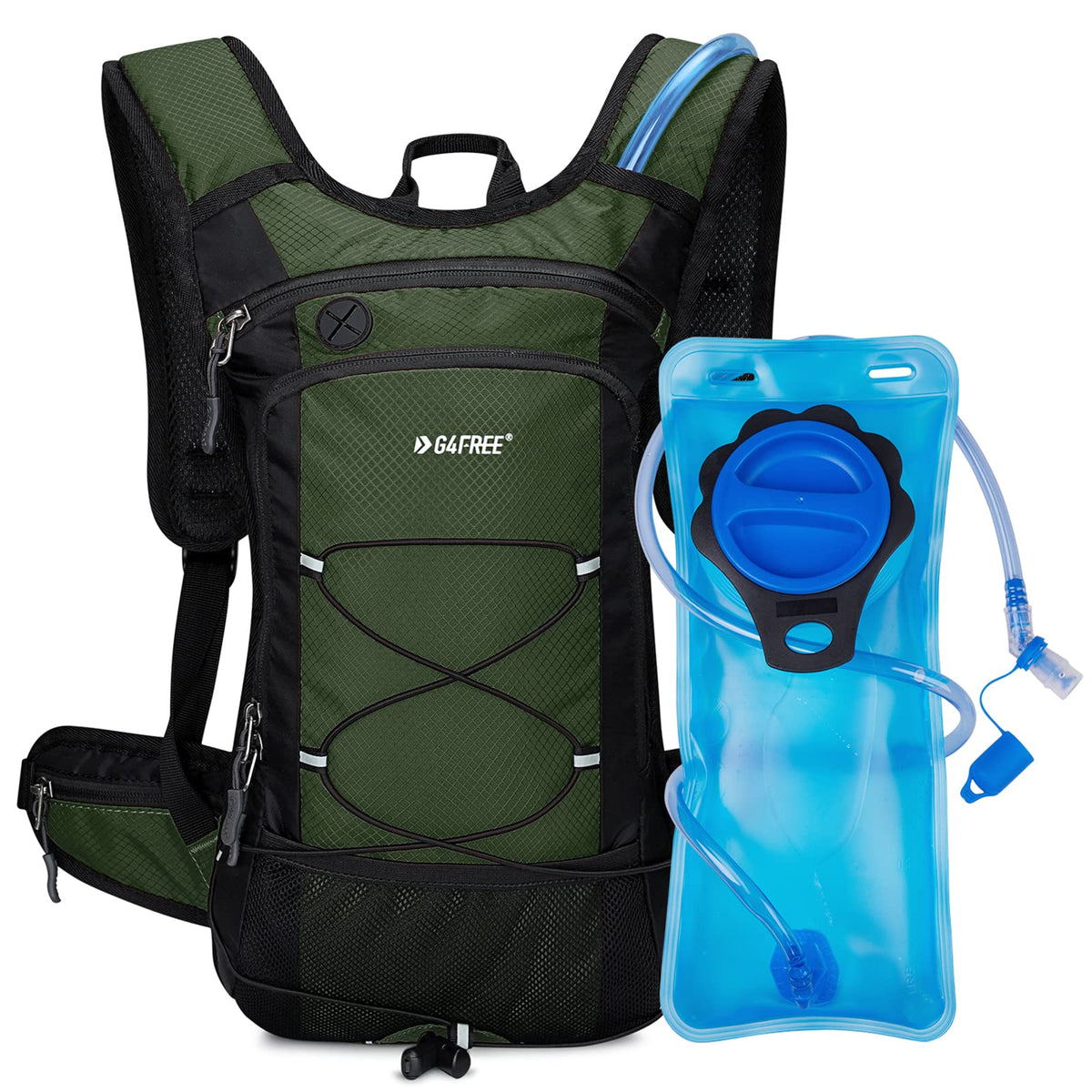 G4Free Insulated Hydration Backpack Pack with 2L BPA Free Bladder for Outdoor Running Hiking Cycling Camping(Olive Green)