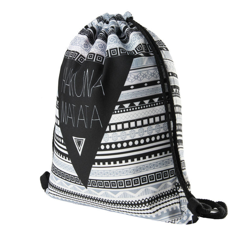 Geometric Letter Print Drawstring Travel Organizer Bag