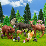 40 PCS Woodland Animals Figures Model Trees 5 Pcs Animal Toy Figurines and 35 Pcs Mixed Plastic Trees Forest for Woodland Cake Toppers Decorations Birthday Party Supplies