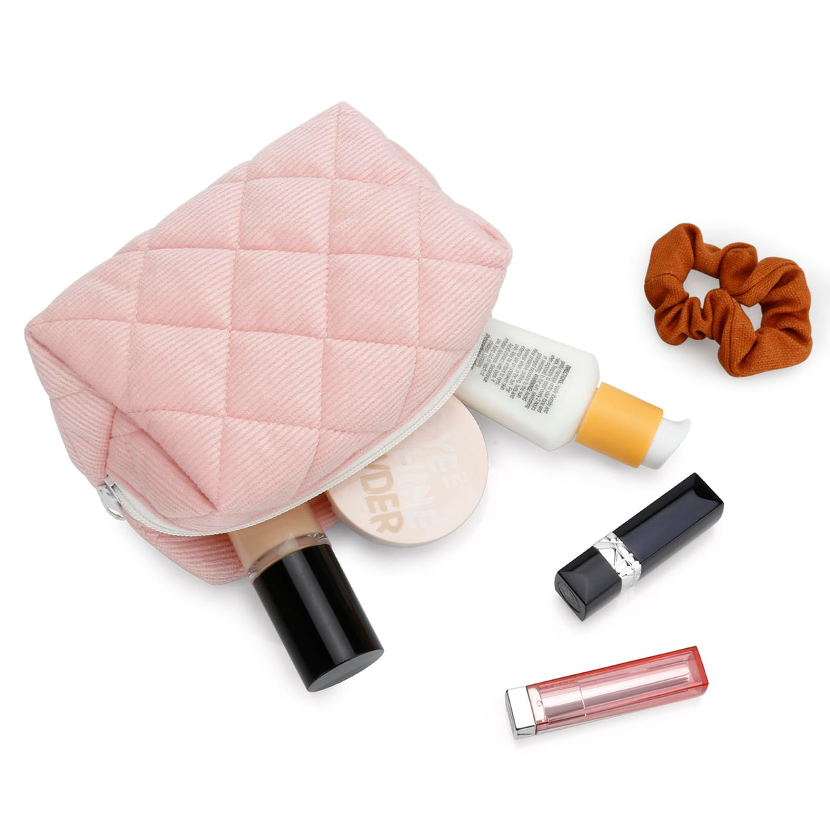 E-Tree Small Makeup Bag Make up Pouch for Travel Zipper Skin Care Cosmetic Bag for Women Toiletry Bag Cute Cotton Makeup Organizer (Corduroy-Pink)