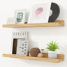 RICHFOCUS Picture Ledge Shelf Set of 2 24 Inch Natural Wood Rustic Floating Shelves with Lip for Wall Storage Nursery Floating Book Shelves for Living Room Bathroom Bedroom Kitchen Natural