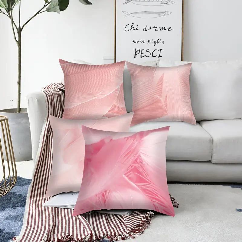 Pink Feather Design Pillowcase for Home Décor (18x18in)