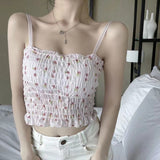 French Floral Camisole Top with Built-in Pads for Summer