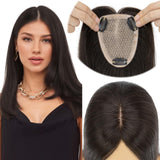 Elailite Human Hair Toppers for Women Real Human Hair for Thinning Hair 9 * 12CM Silk Base Hair Pieces No Bangs Clip in Remy Hairpieces Hand-Tied 10 Inch Natural Black