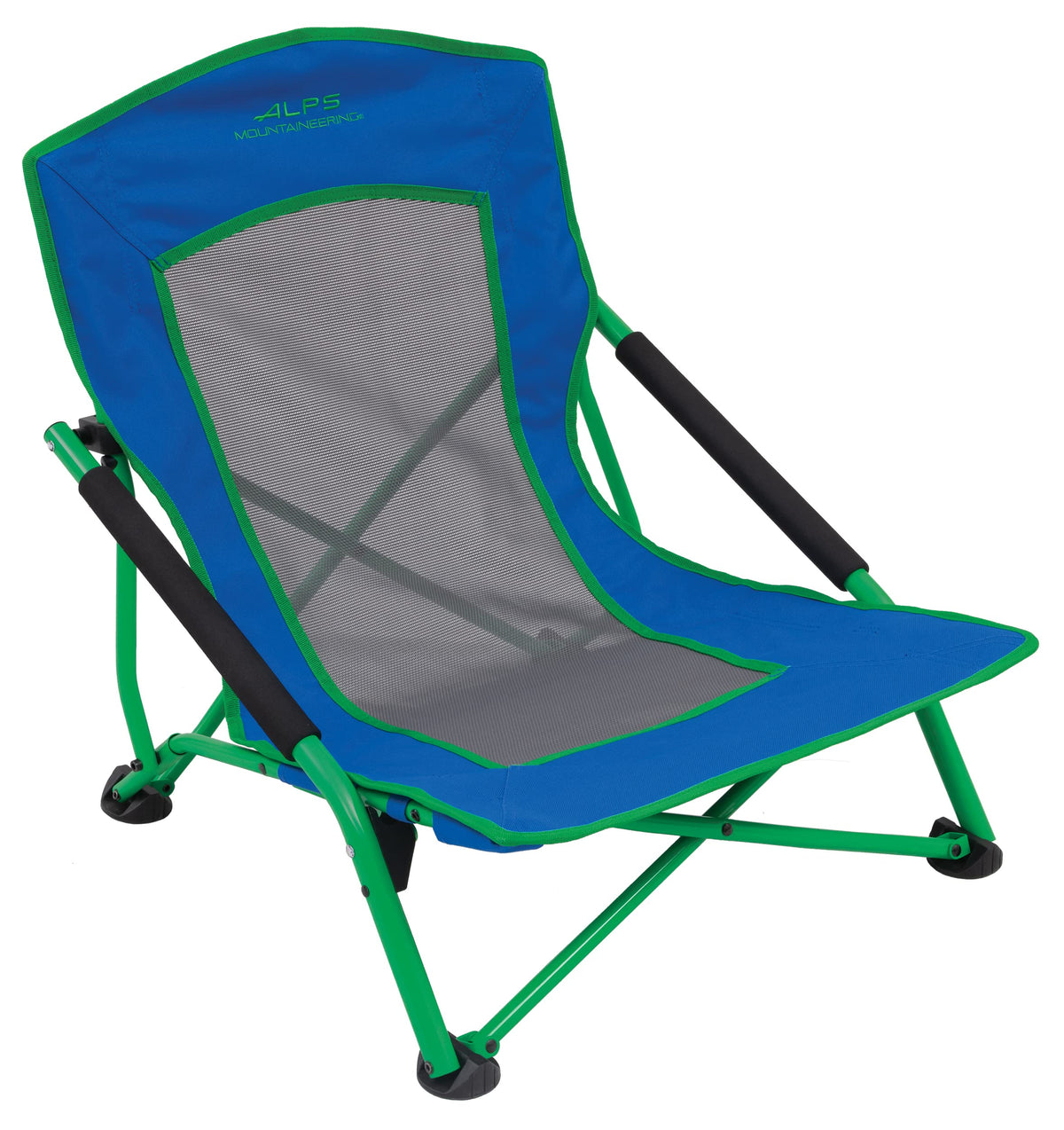ALPS Mountaineering Rendezvous Low Camping Chairs for Adults with Arms Cool Mesh Center Powder Coated Steel Frame Compact Folding Design and Carry Bag Blue/Green