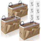 Kanrichu 3pcs Middle Wall Hanging Organizer Bag Linen Fabric Door Hanging Storage Basket with Pockets Waterproof Bin for Kitchen Bedroom Office RV Camper (Khaki)