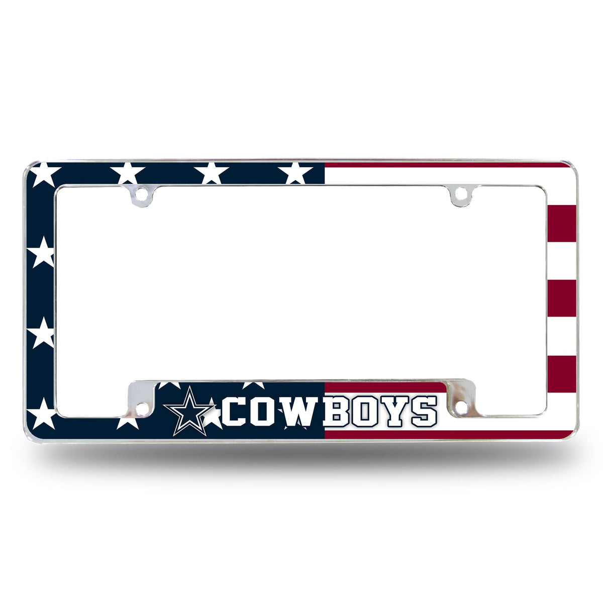Rico Industries NFL Football Dallas Cowboys Patriotic 12" x 6" Chrome All Over Automotive License Plate Frame for Car/Truck/SUV