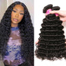 100% Brazilian Virgin Hair Deep Curly Wave Bundles Human Hair Weave Bundles 3 Bundles Human Hair Deep Wave Hair Extensions for Black Women 12A Natural Black Color16 18 20 Inch