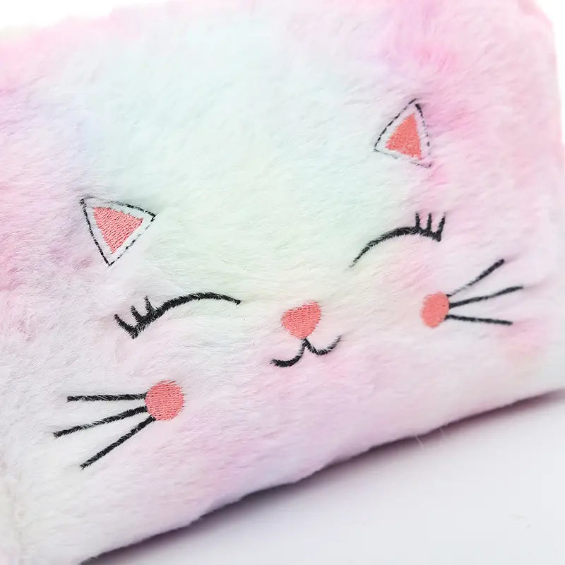 Colorful Cartoon Plush Cat Makeup Bag with Zipper Storage
