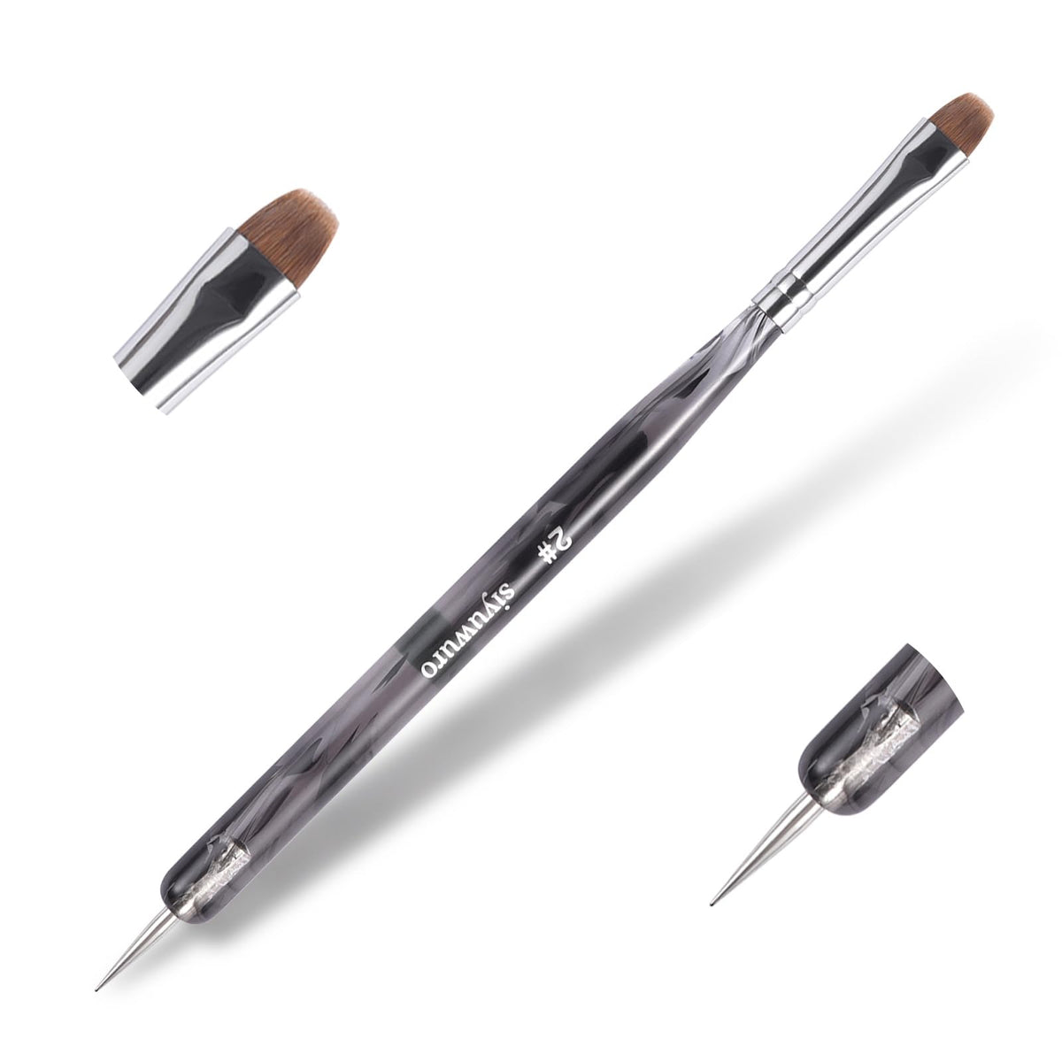 siyuwuro Kolinsky Sable Nail Brush French Nail Brush 2 Way Professional UV Gel Acrylic Nail Art Brush with Dotting Tool for French Manicure Cuticle Clean Up Nail Art Design Brush (2#)