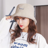 Embroidered Fisherman Hat with Lamb Hair Detail