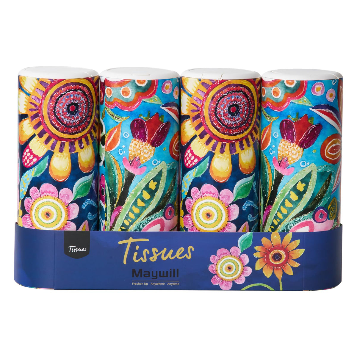 Car Tissues Holder with Facial Tissue Car Tissue Box Travel Tissues CylinderSuitable for Car Cup Holder(3-ply 4 Pack 200 Sheets)