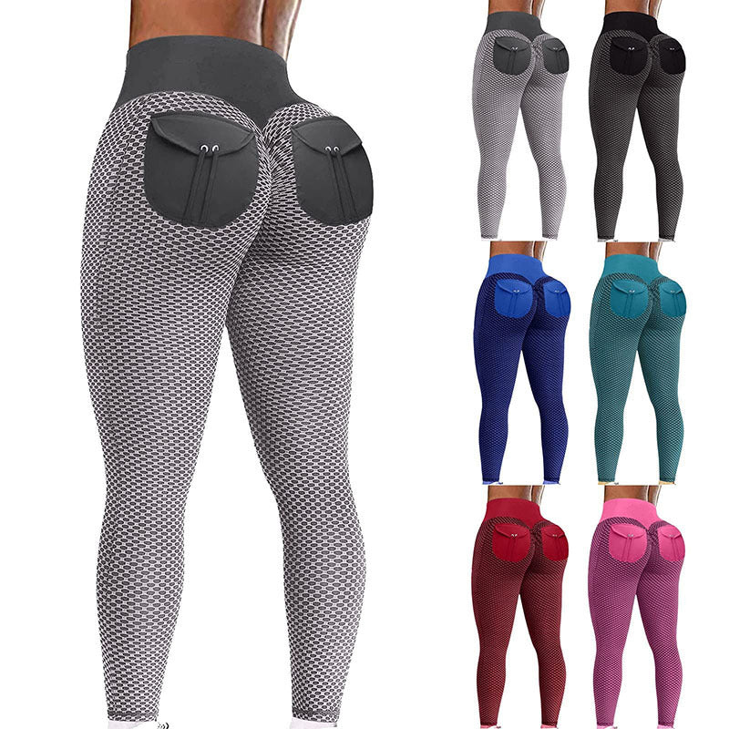 Honeycomb Yoga Pants with Butt Pocket and High Waist