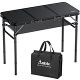 Anbte Folding Camping Table with Storage Net 3ft Camping Table Aluminum Folding Table with 3 Adjustable Height Max 27.1 Inch Picnic Table Portable Table for Outdoor Backyard BBQ (Black)